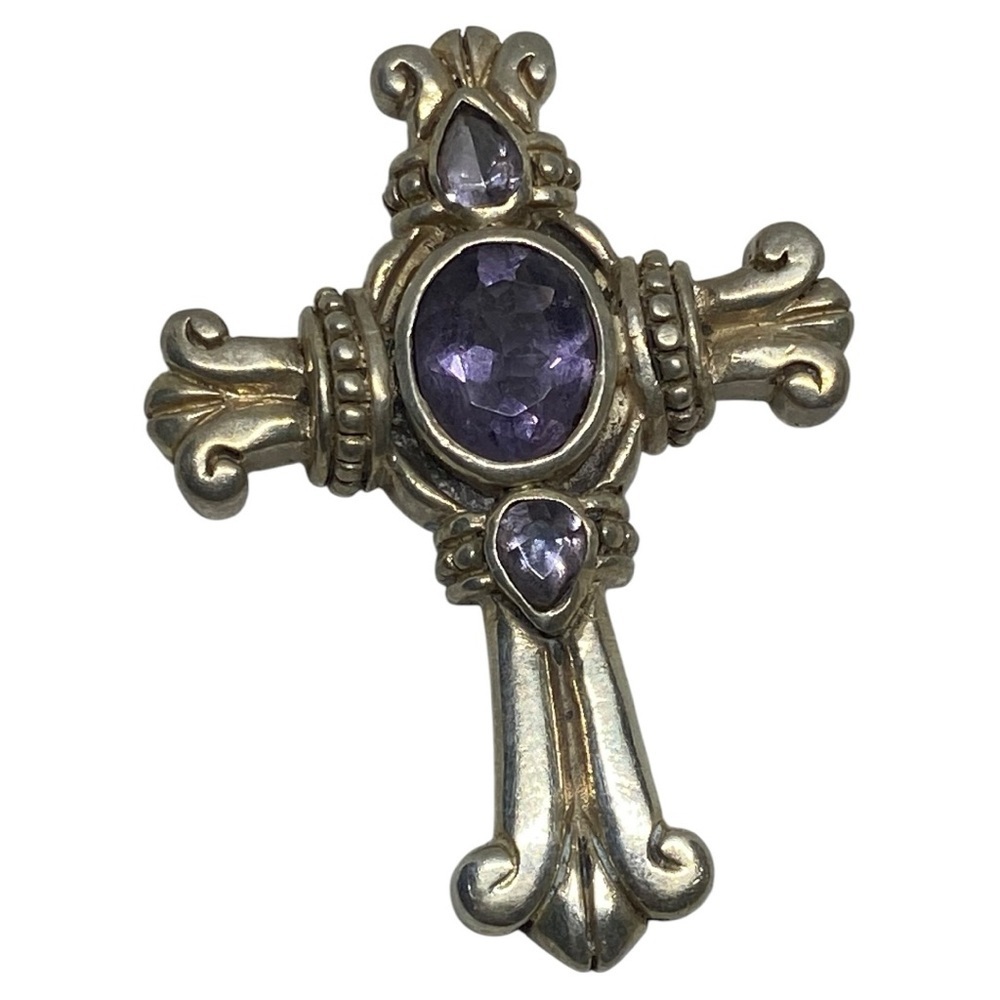 Vintage Cross with Purple Amethyst Center Stone - Picture 3 of 9